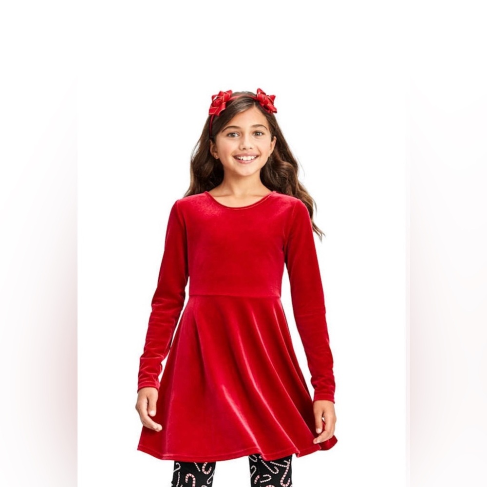 Girls Red Velvet Dress